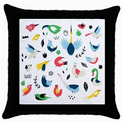 Vector Set Isolates With Cute Birds Scandinavian Style Throw Pillow Case (black) by Salman4z