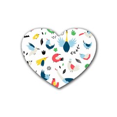 Vector Set Isolates With Cute Birds Scandinavian Style Rubber Coaster (heart) by Salman4z