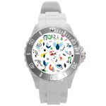 Vector Set Isolates With Cute Birds Scandinavian Style Round Plastic Sport Watch (L) Front