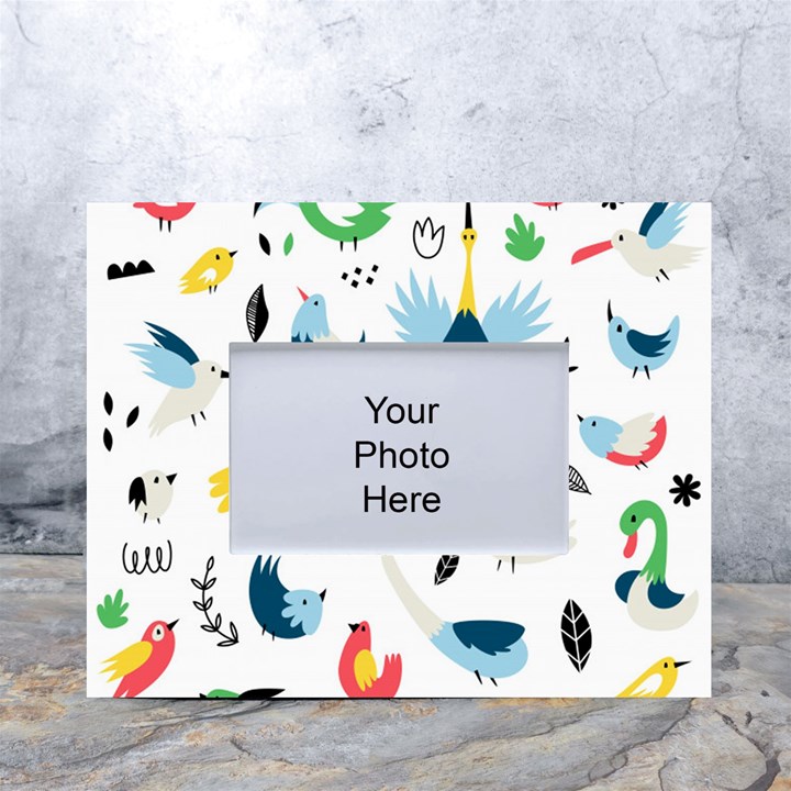 Vector Set Isolates With Cute Birds Scandinavian Style White Tabletop Photo Frame 4 x6 