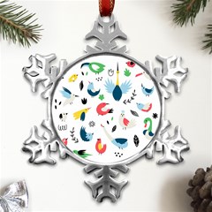 Vector Set Isolates With Cute Birds Scandinavian Style Metal Small Snowflake Ornament by Salman4z