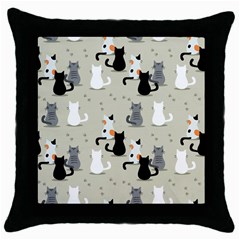 Cute Cat Seamless Pattern Throw Pillow Case (black) by Salman4z