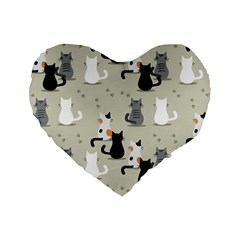 Cute Cat Seamless Pattern Standard 16  Premium Heart Shape Cushions by Salman4z