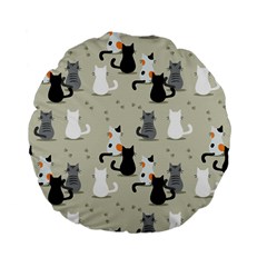 Cute Cat Seamless Pattern Standard 15  Premium Flano Round Cushions by Salman4z