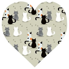 Cute Cat Seamless Pattern Wooden Puzzle Heart by Salman4z