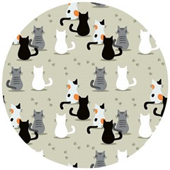 Cute Cat Seamless Pattern Wooden Puzzle Round by Salman4z