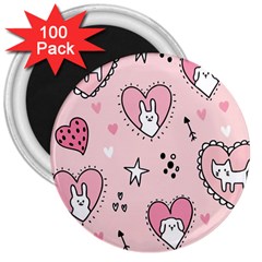 Cartoon Cute Valentines Day Doodle Heart Love Flower Seamless Pattern Vector 3  Magnets (100 Pack) by Salman4z