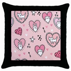 Cartoon Cute Valentines Day Doodle Heart Love Flower Seamless Pattern Vector Throw Pillow Case (black) by Salman4z