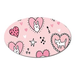 Cartoon Cute Valentines Day Doodle Heart Love Flower Seamless Pattern Vector Oval Magnet by Salman4z