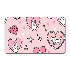 Cartoon Cute Valentines Day Doodle Heart Love Flower Seamless Pattern Vector Magnet (rectangular) by Salman4z