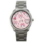 Cartoon Cute Valentines Day Doodle Heart Love Flower Seamless Pattern Vector Sport Metal Watch Front