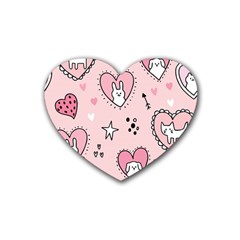 Cartoon Cute Valentines Day Doodle Heart Love Flower Seamless Pattern Vector Rubber Heart Coaster (4 Pack) by Salman4z