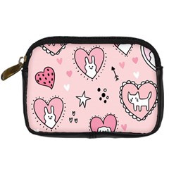 Cartoon Cute Valentines Day Doodle Heart Love Flower Seamless Pattern Vector Digital Camera Leather Case by Salman4z