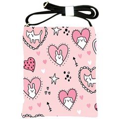 Cartoon Cute Valentines Day Doodle Heart Love Flower Seamless Pattern Vector Shoulder Sling Bag by Salman4z