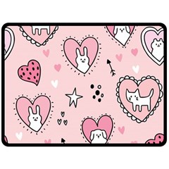 Cartoon Cute Valentines Day Doodle Heart Love Flower Seamless Pattern Vector Fleece Blanket (large) by Salman4z