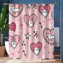 Cartoon Cute Valentines Day Doodle Heart Love Flower Seamless Pattern Vector Shower Curtain 60  X 72  (medium)  by Salman4z