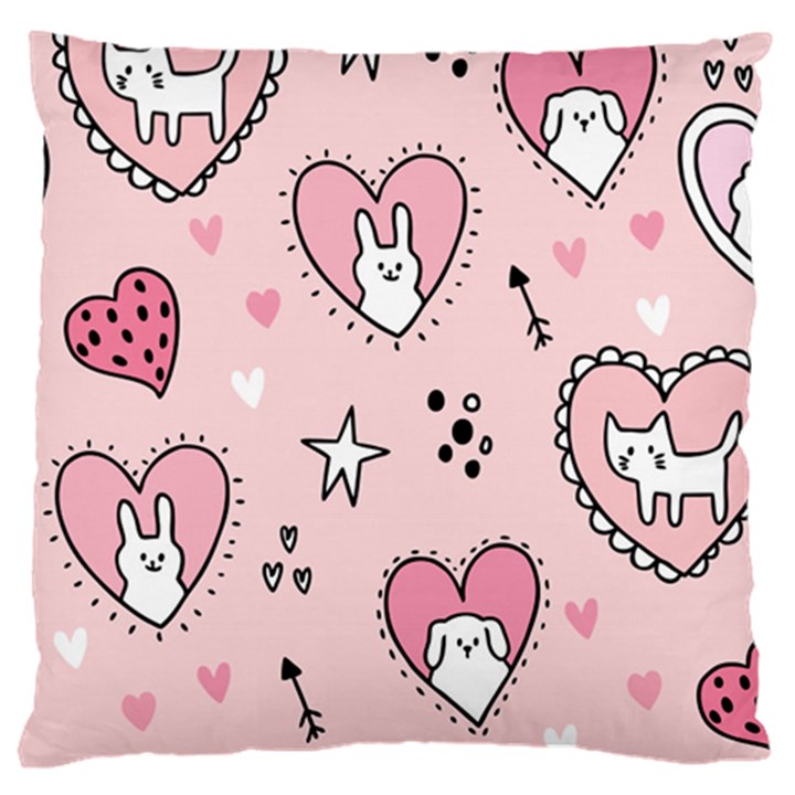 Cartoon Cute Valentines Day Doodle Heart Love Flower Seamless Pattern Vector Large Cushion Case (Two Sides)