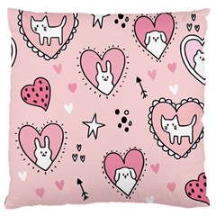 Cartoon Cute Valentines Day Doodle Heart Love Flower Seamless Pattern Vector Standard Premium Plush Fleece Cushion Case (two Sides) by Salman4z