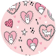 Cartoon Cute Valentines Day Doodle Heart Love Flower Seamless Pattern Vector Wooden Puzzle Round by Salman4z