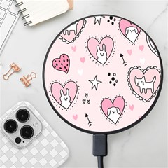 Cartoon Cute Valentines Day Doodle Heart Love Flower Seamless Pattern Vector Wireless Fast Charger(black) by Salman4z