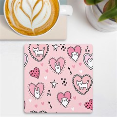 Cartoon Cute Valentines Day Doodle Heart Love Flower Seamless Pattern Vector Uv Print Square Tile Coaster  by Salman4z