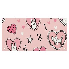 Cartoon Cute Valentines Day Doodle Heart Love Flower Seamless Pattern Vector Banner And Sign 6  X 3 