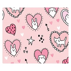 Cartoon Cute Valentines Day Doodle Heart Love Flower Seamless Pattern Vector Premium Plush Fleece Blanket (small) by Salman4z