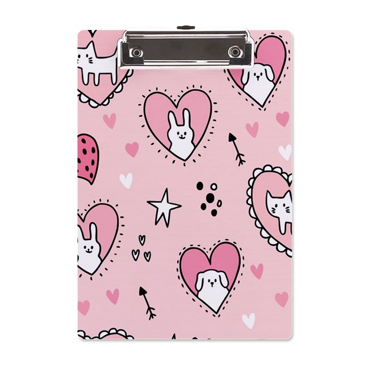 Cartoon Cute Valentines Day Doodle Heart Love Flower Seamless Pattern Vector A5 Acrylic Clipboard