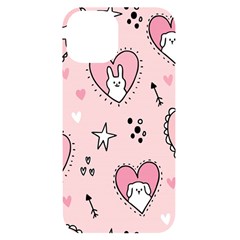 Cartoon Cute Valentines Day Doodle Heart Love Flower Seamless Pattern Vector Iphone 14 Black Uv Print Case by Salman4z