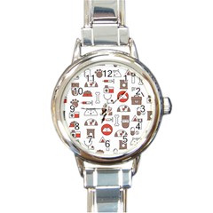 Vector Thin Line Art Vet Seamless Pattern Round Italian Charm Watch by Salman4z