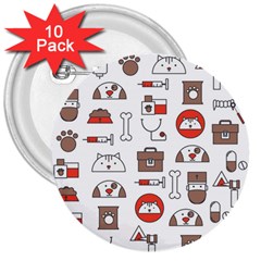 Vector Thin Line Art Vet Seamless Pattern 3  Buttons (10 Pack)  by Salman4z