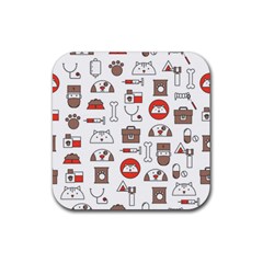 Vector Thin Line Art Vet Seamless Pattern Rubber Coaster (square)