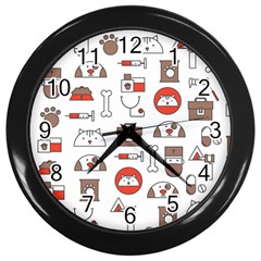 Vector Thin Line Art Vet Seamless Pattern Wall Clock (black) by Salman4z