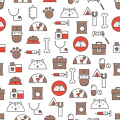 Vector Thin Line Art Vet Seamless Pattern Play Mat (square) by Salman4z