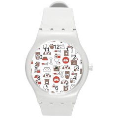 Vector Thin Line Art Vet Seamless Pattern Round Plastic Sport Watch (m) by Salman4z