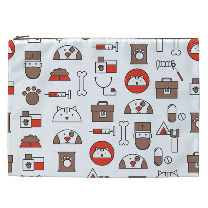 Vector Thin Line Art Vet Seamless Pattern Cosmetic Bag (XXL)