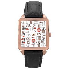 Vector Thin Line Art Vet Seamless Pattern Rose Gold Leather Watch  by Salman4z