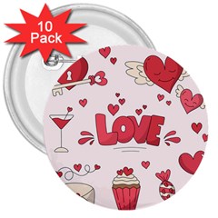 Hand Drawn Valentines Day Element Collection 3  Buttons (10 Pack)  by Salman4z