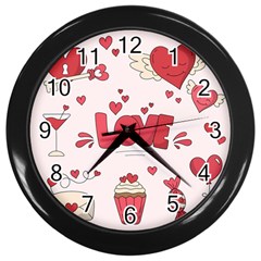 Hand Drawn Valentines Day Element Collection Wall Clock (black) by Salman4z