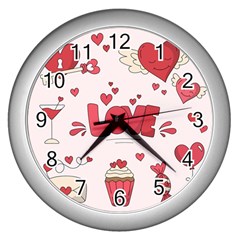 Hand Drawn Valentines Day Element Collection Wall Clock (silver) by Salman4z