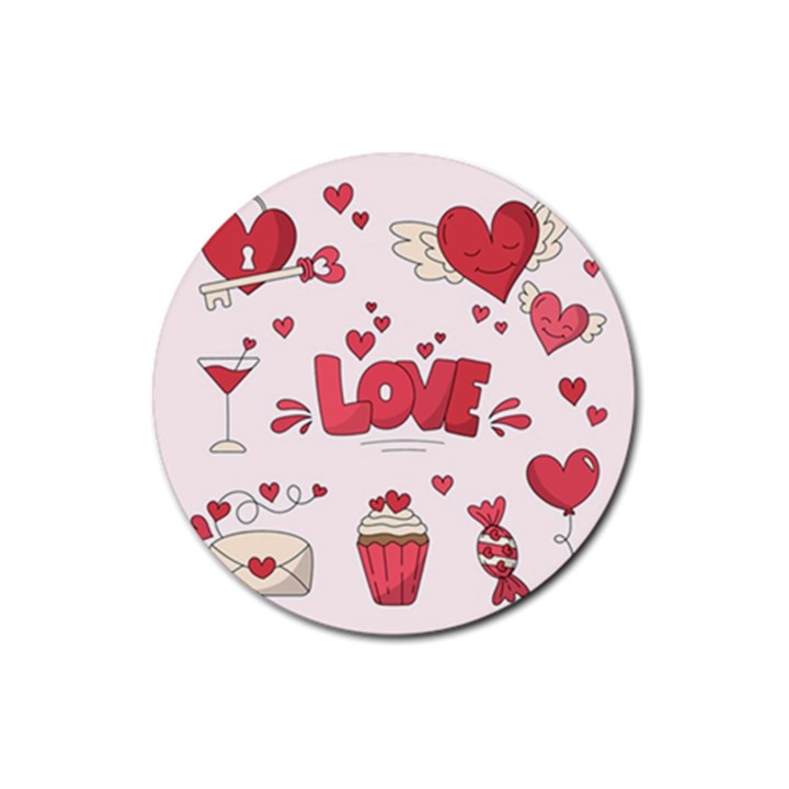 Hand Drawn Valentines Day Element Collection Rubber Round Coaster (4 pack)