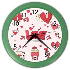 Hand Drawn Valentines Day Element Collection Color Wall Clock by Salman4z