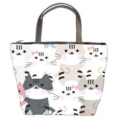 Cute Cat Couple Seamless Pattern Cartoon Bucket Bag by Salman4z