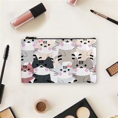 Cute Cat Couple Seamless Pattern Cartoon Cosmetic Bag (small) by Salman4z