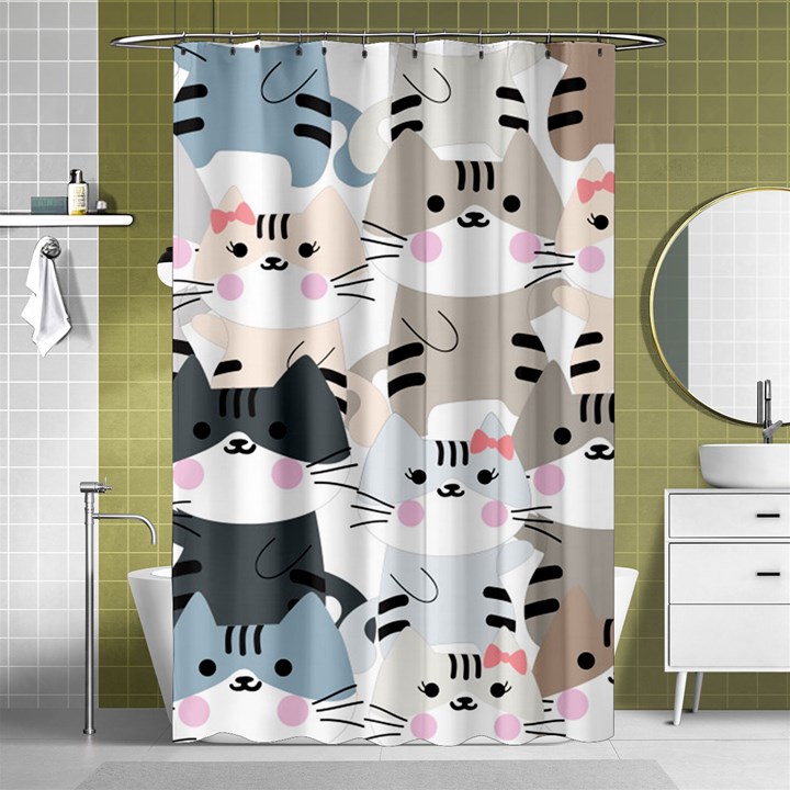 Cute Cat Couple Seamless Pattern Cartoon Shower Curtain 48  x 72  (Small) 