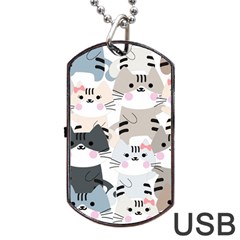 Cute Cat Couple Seamless Pattern Cartoon Dog Tag Usb Flash (two Sides) by Salman4z