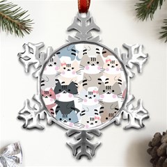 Cute Cat Couple Seamless Pattern Cartoon Metal Small Snowflake Ornament by Salman4z