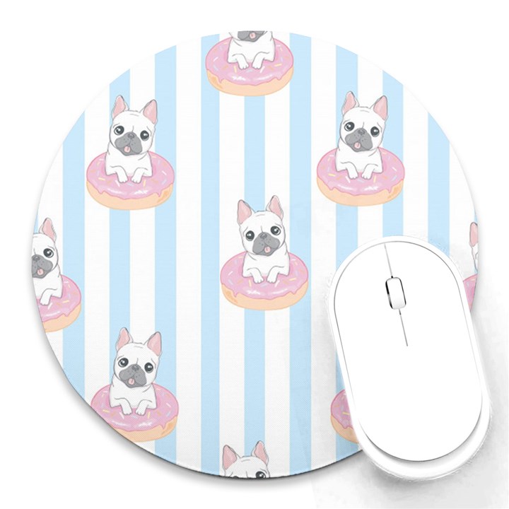 French Bulldog Dog Seamless Pattern Round Mousepad