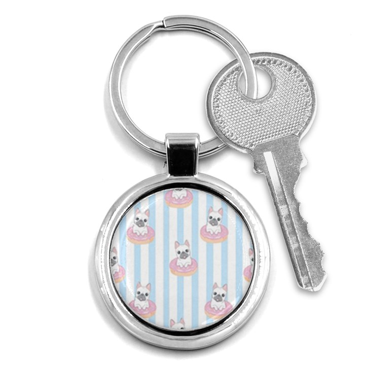 French Bulldog Dog Seamless Pattern Key Chain (Round)