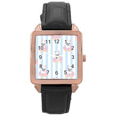 French Bulldog Dog Seamless Pattern Rose Gold Leather Watch 